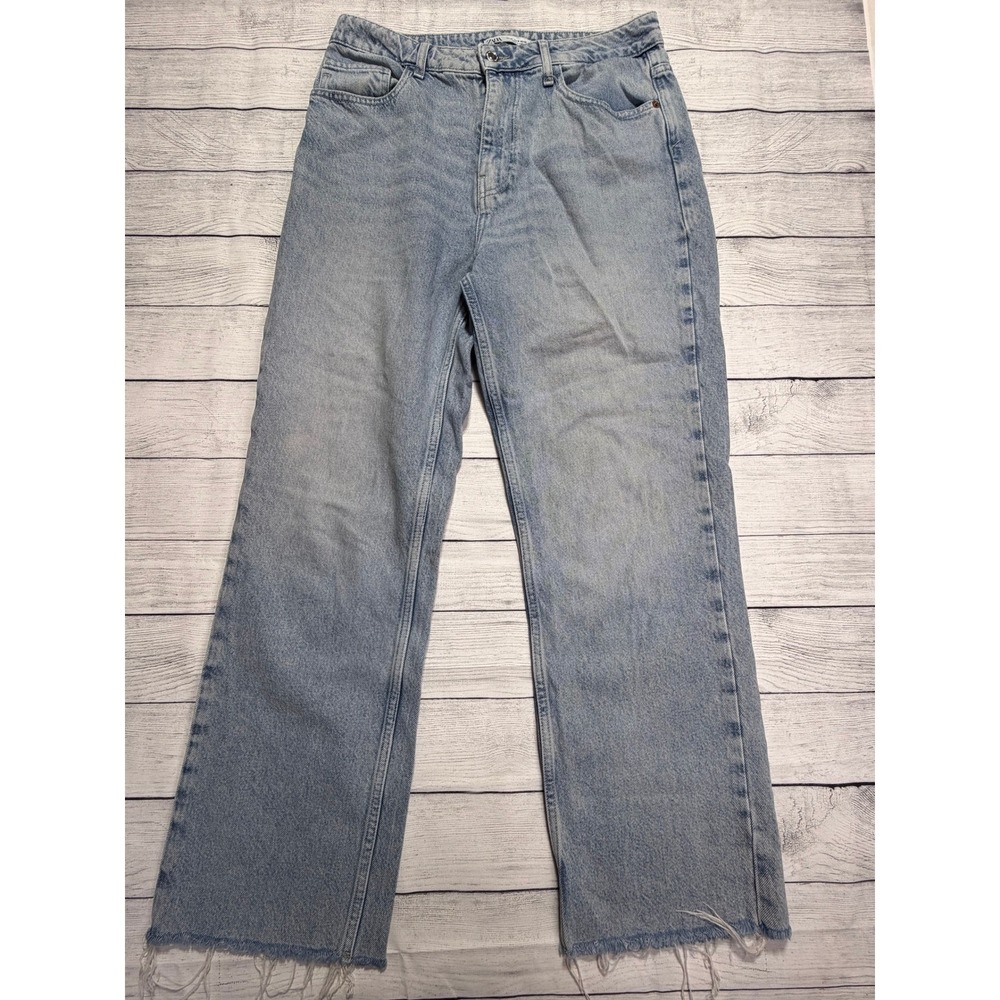 Zara Wide Leg Jeans Raw Hem Size 10 Streetwear Casual Staple Capsule Boho